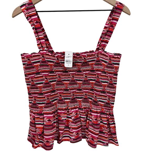 Loft Pink Ikat Smocked Peplum Cami Tank Top Size Medium New Plum Kiss - Picture 2 of 10